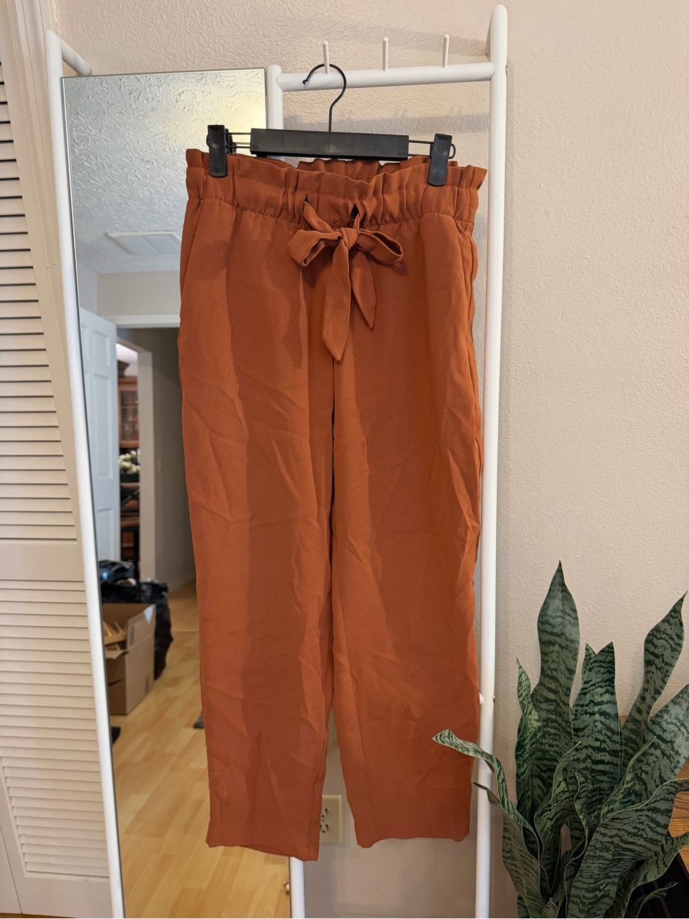 LOFT Paperbag Waist Tie Wide-Leg Pants - Rust